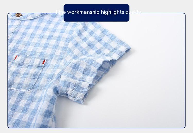 Camisa Infantil de Algodón a Cuadros Azul de Manga Corta — Clásica y Fresca