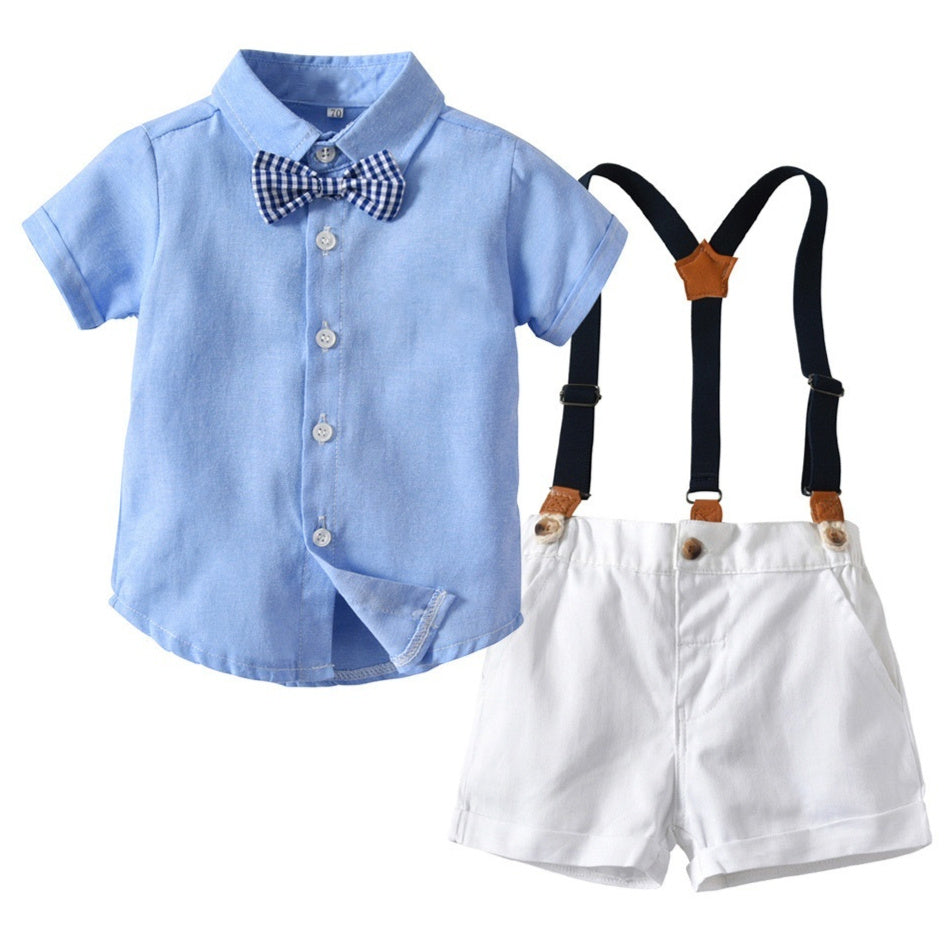 Conjunto de camisa y pantalón con tirantes para niño — a la moda