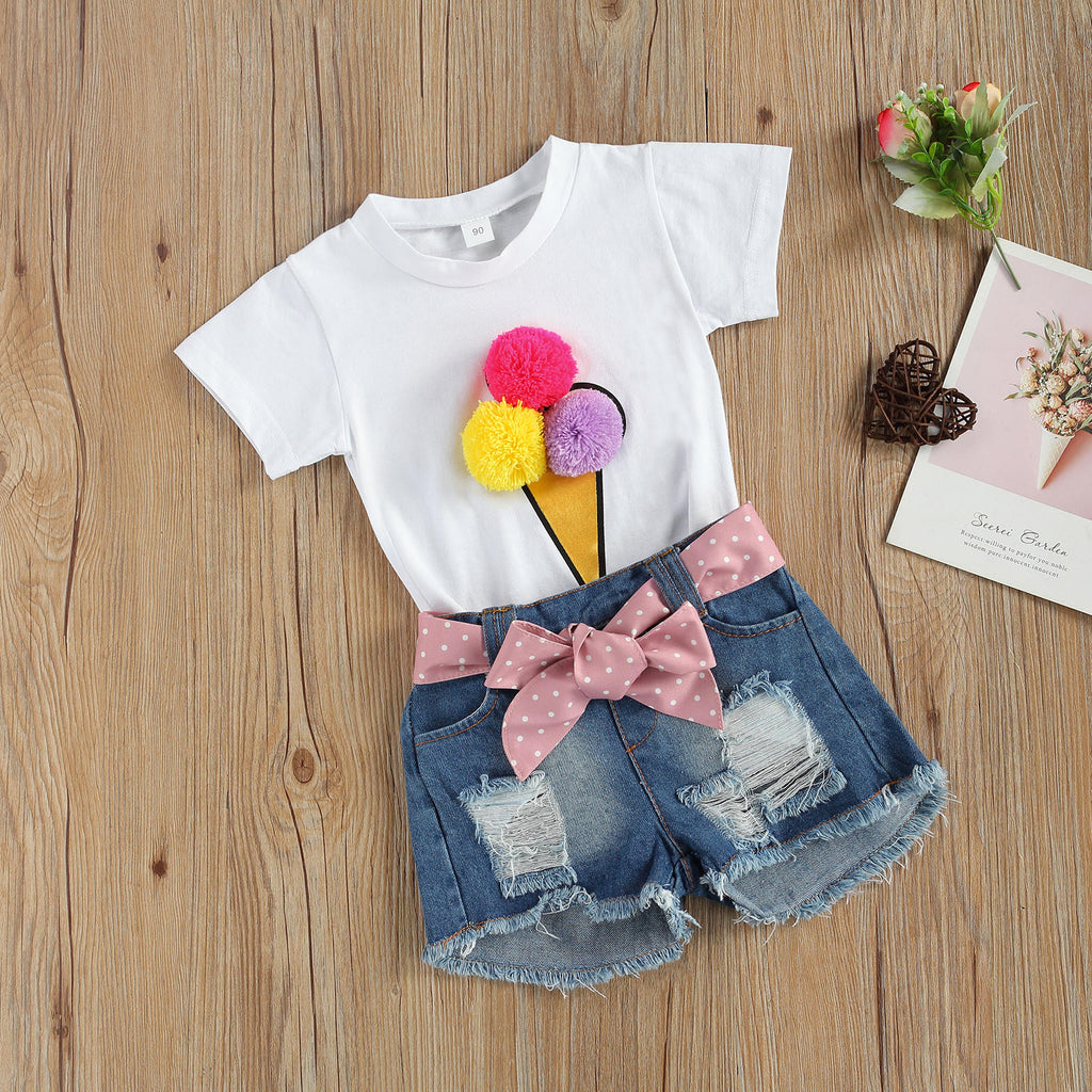 Conjunto de Camiseta con Estampado de Helado y Pantalón Corto para Niños — Algodón