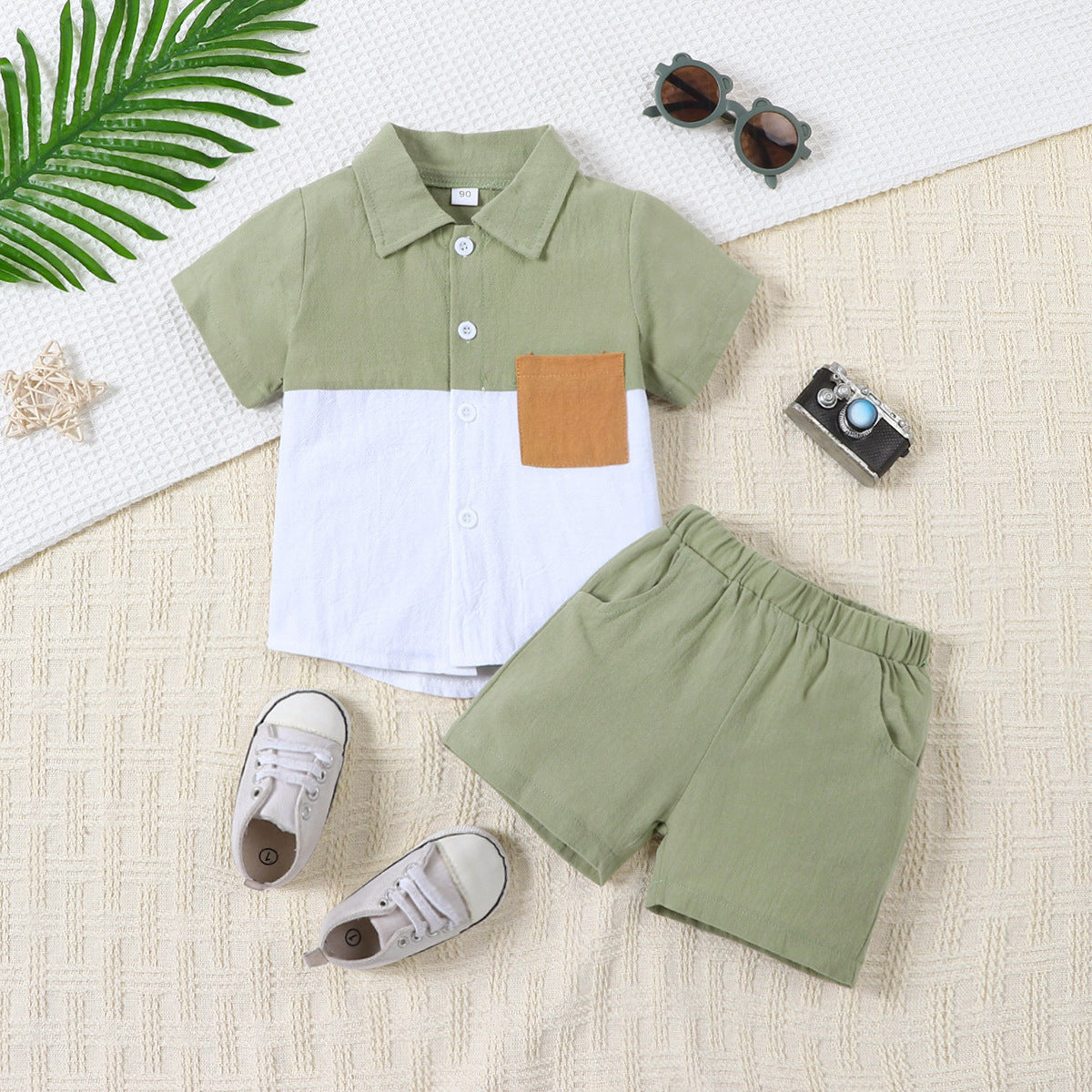 Conjunto de Camisa y Pantalón Corto de Algodón y Lino para Niño — Fresco y Natural