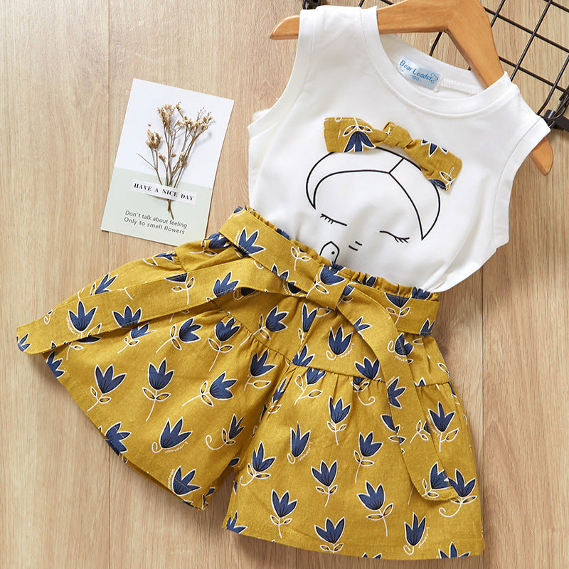 Conjunto de Dos Piezas para Niñas con Lazo — Algodón Estilo Coreano