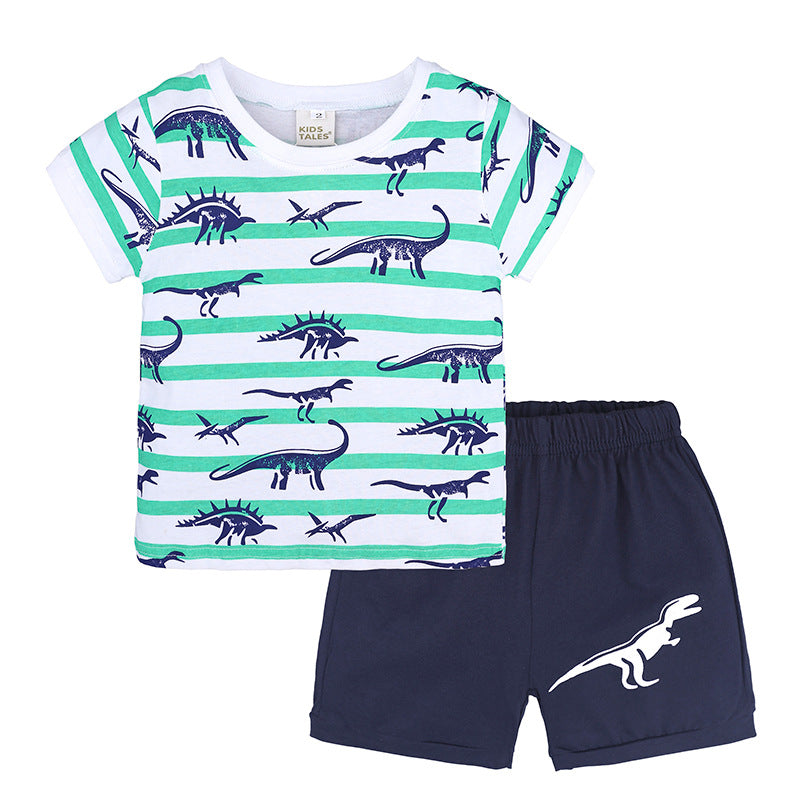 Conjunto de Dos Piezas con Estampado de Dinosaurios para Niño — Algodón Verano