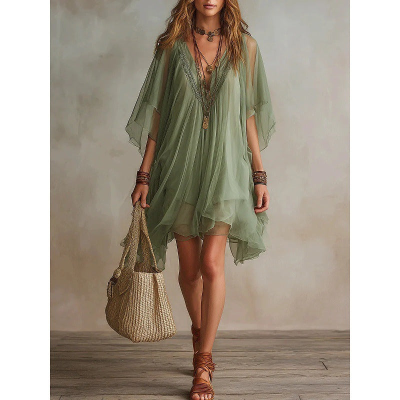 Blusa y Falda de Playa Gasa Cuello V Mujer