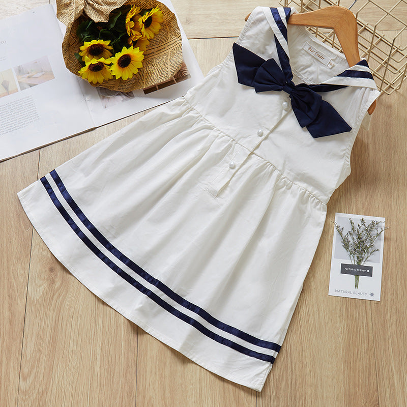 Vestido de Marinera Blanco y Azul Marino para Niñas