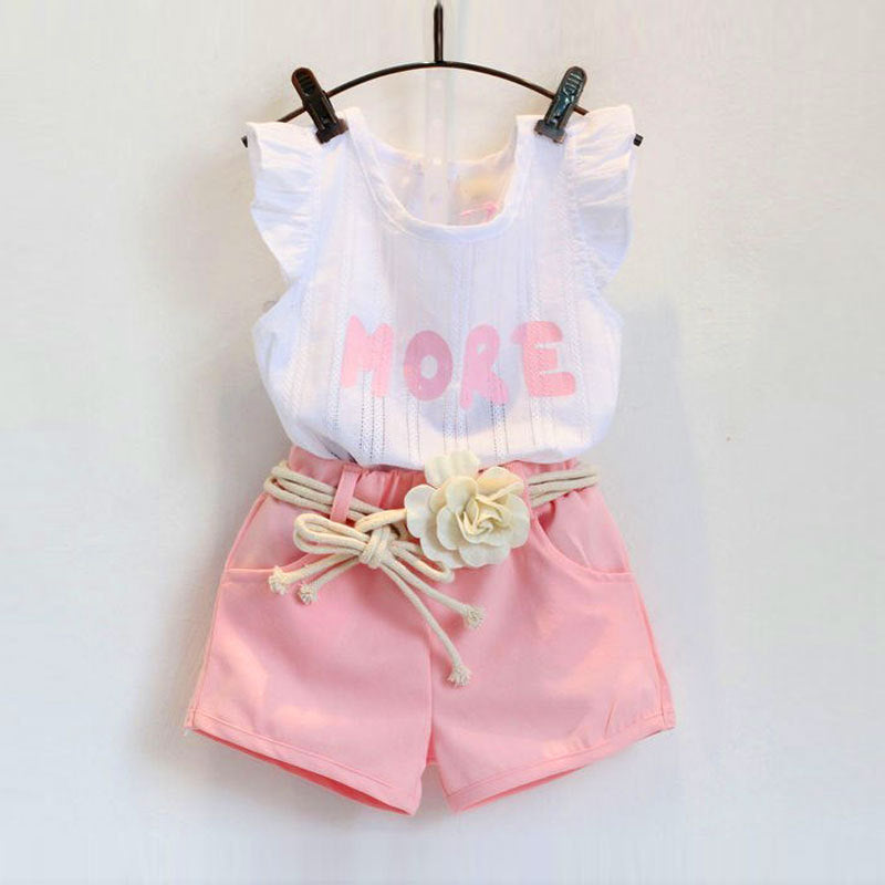 Conjunto Estilo Princesa con Volantes Jacquard y Cinturón de Flores para Niña — Algodón