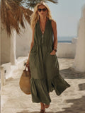 Vestido Casual Retro Cuello en V con Bolsillos para Mujer