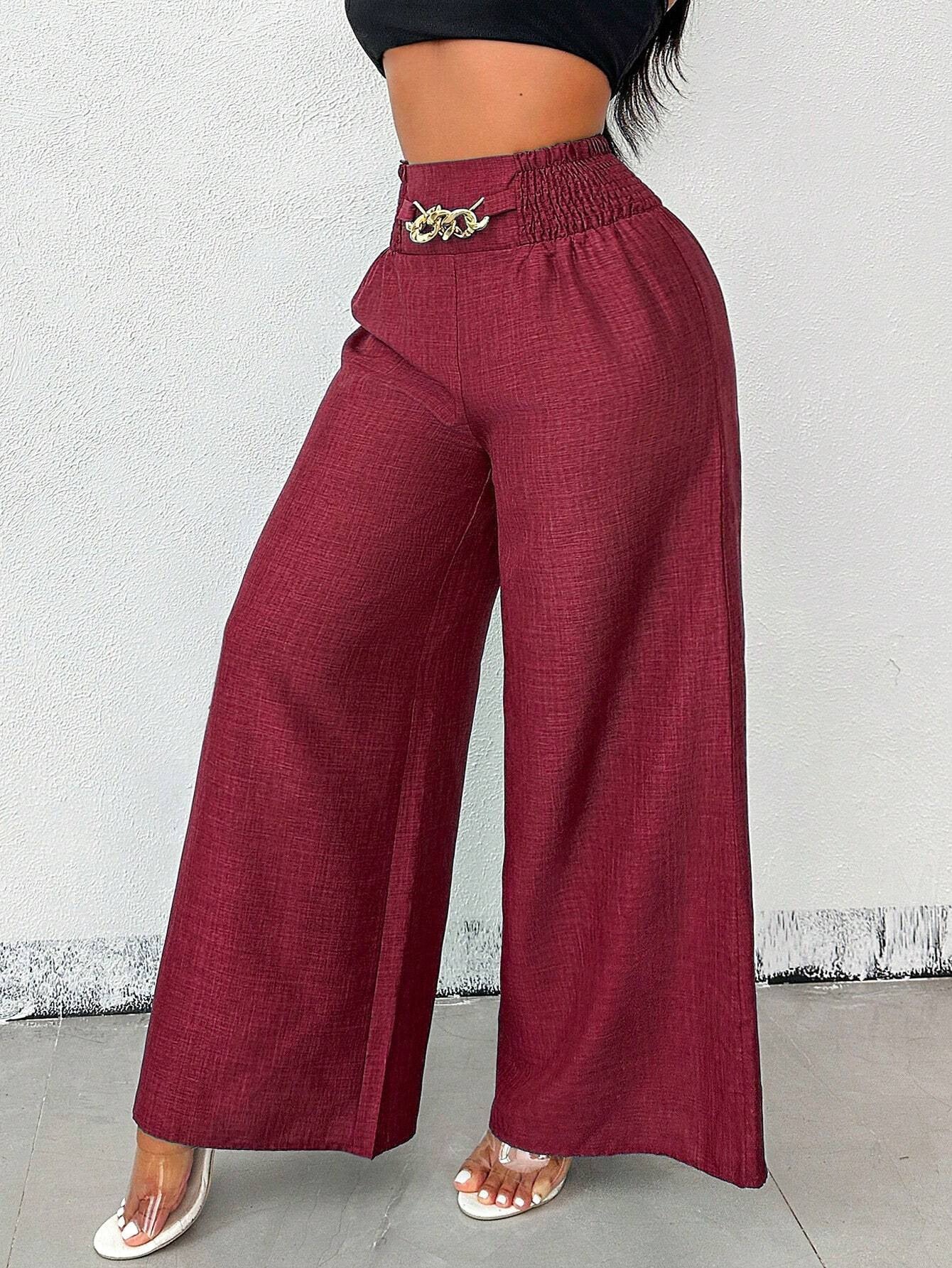 Pantalones largos de pierna ancha elásticos con caída retro y cintura alta