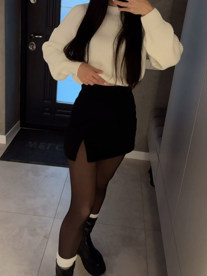 Falda Pantalón Negra de Talle Alto para Mujer — Poliéster Elegante
