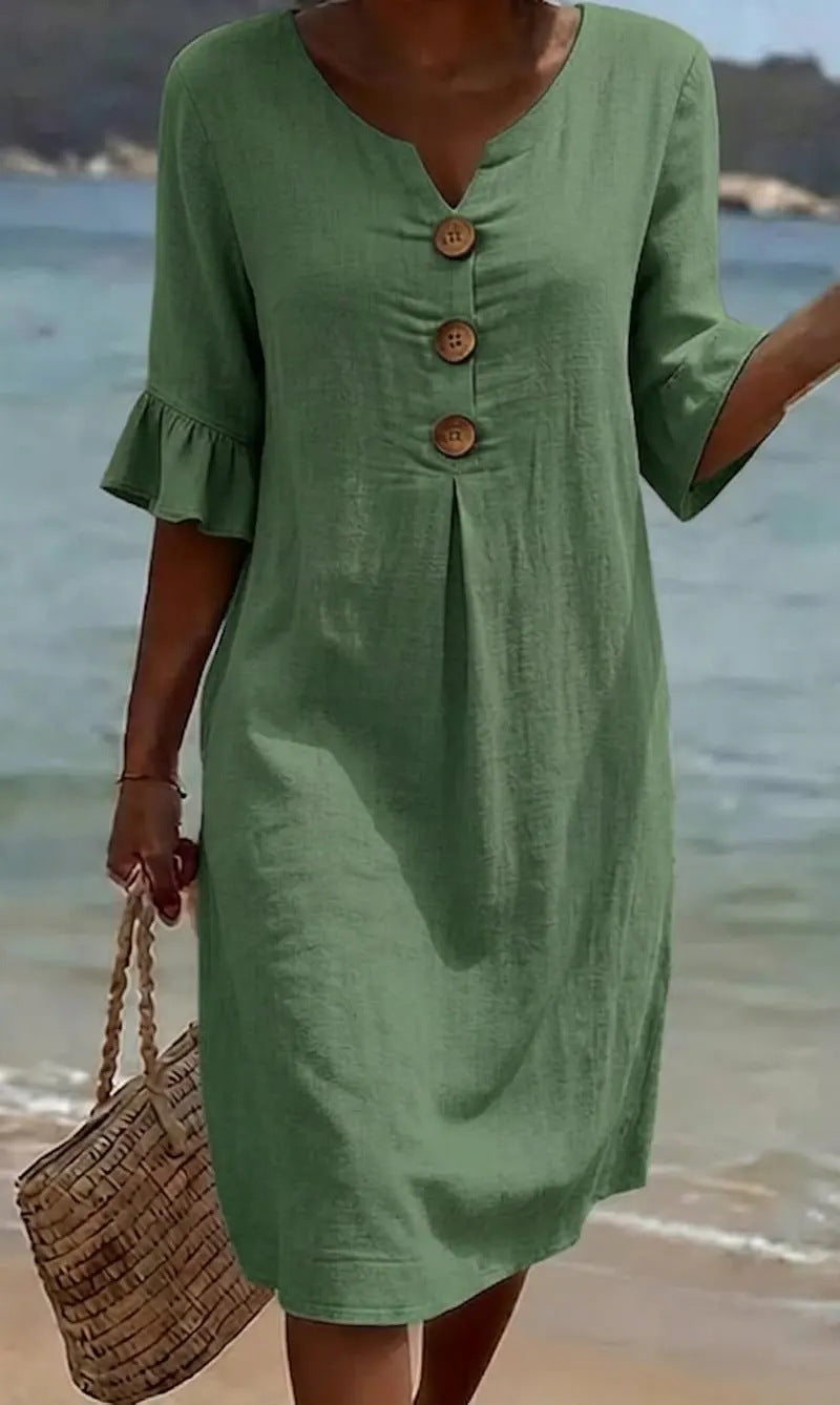 Vestido de algodón liso de color liso para mujer, ideal para el verano.