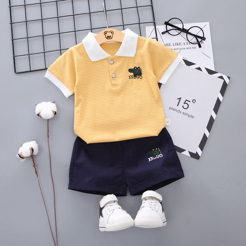 Conjunto de Manga Corta con Estampado de Dibujos para Niños — Lino 100%