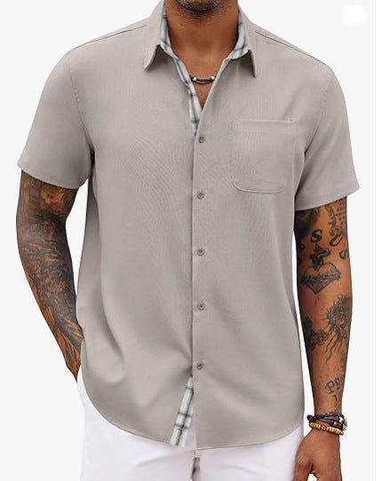 Camisa de Lino Holgada Color Liso para Hombre