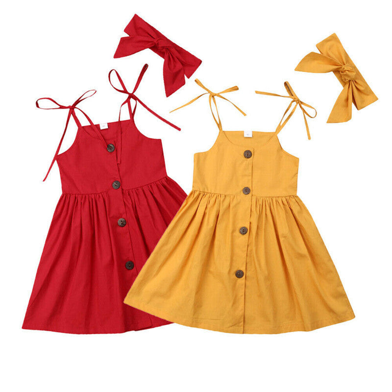 Conjunto de Dos Piezas para Niña — Vestido de Tirantes y Tocado a Juego