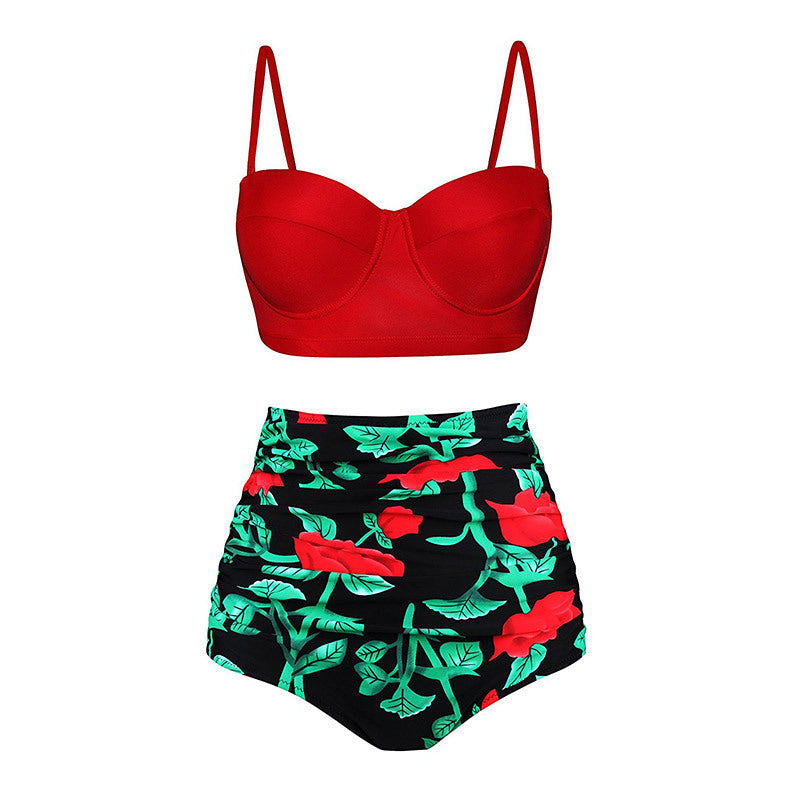 Bikinis de cintura alta traje de baño de talla grande para mujer trajes de baño Retro Floral juego de Bikini estilo Push Up ropa de playa Biquini