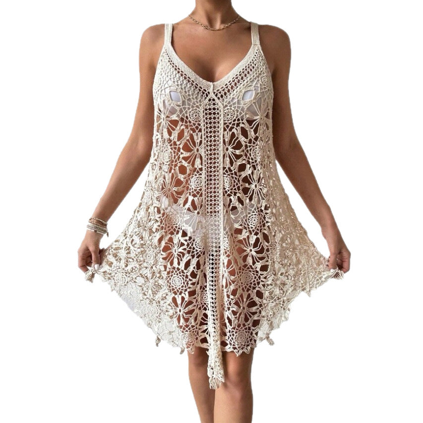 Vestido de playa de crochet calado a la moda para mujer