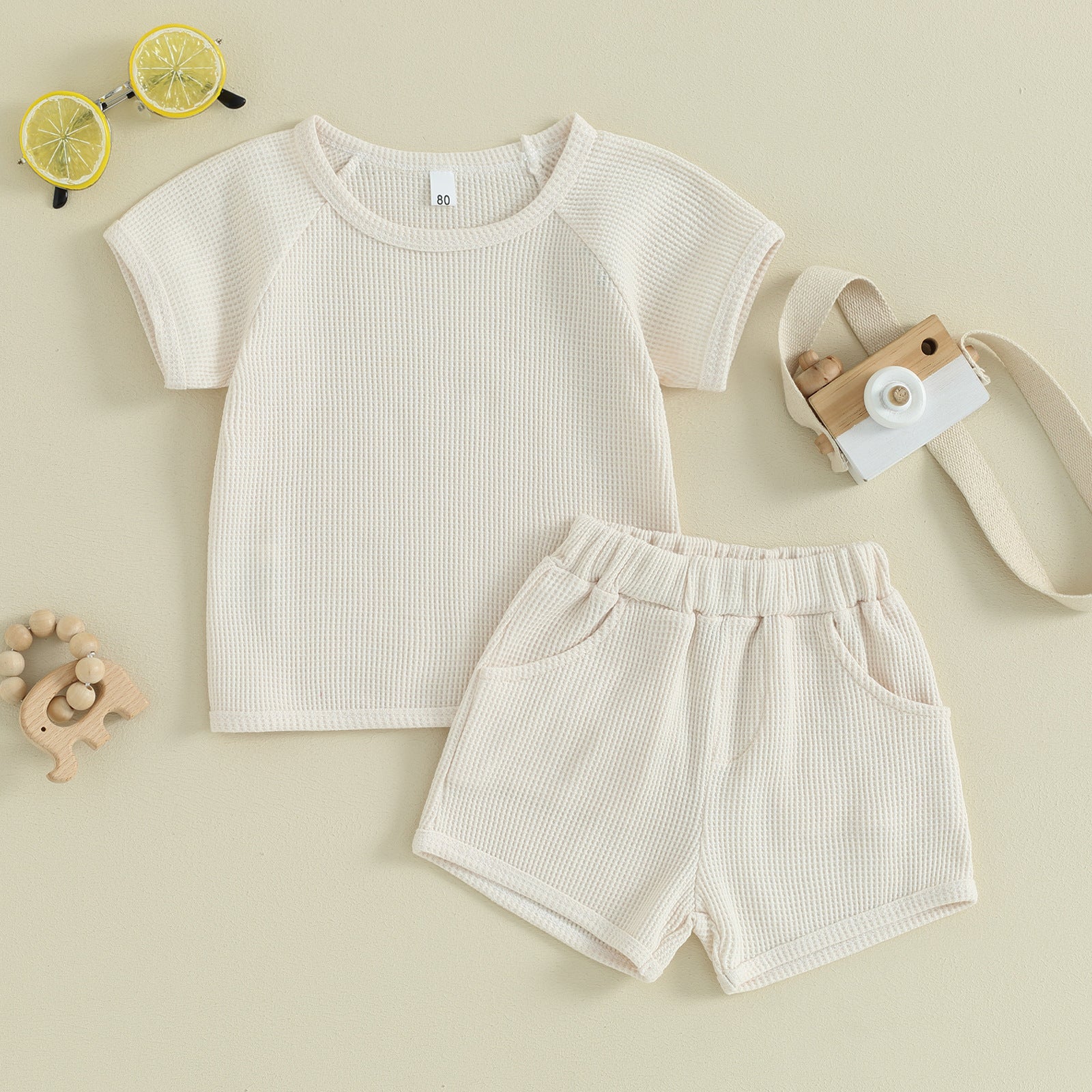 Conjunto Dos Piezas Bebé Manga Corta Tejido Gofrado — Casual