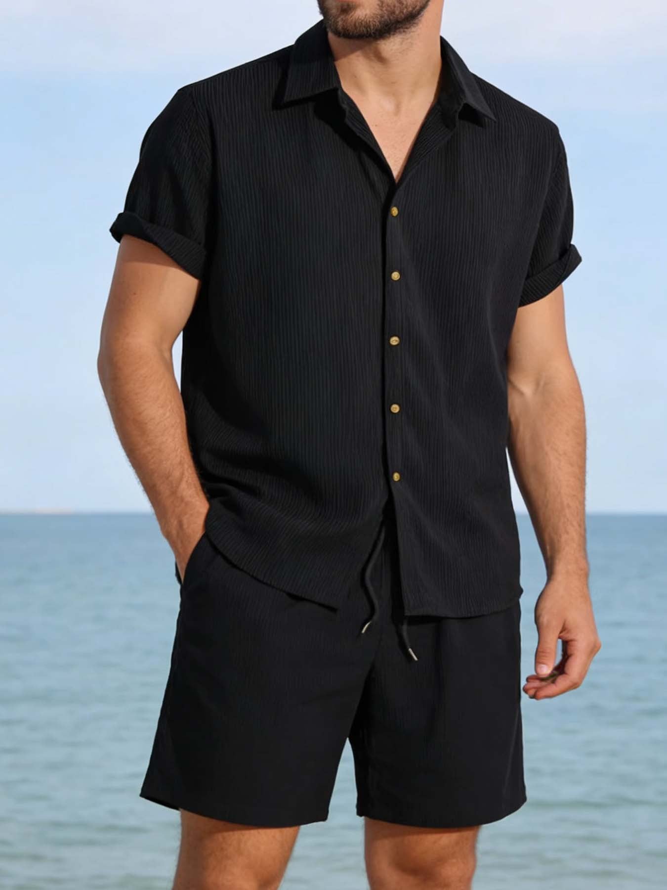 Conjunto informal de pantalón corto y camisa para hombre — ideal para vacaciones