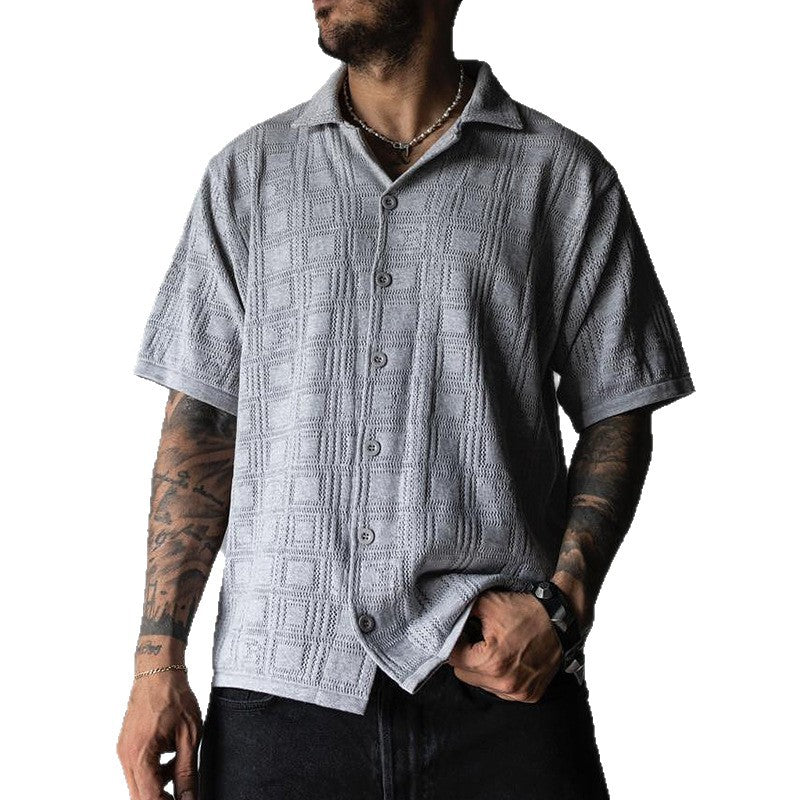 Camisa de Hombre de Manga Corta con Cuello Solapa y Calados