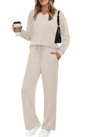 Conjunto de pantalón casual de color liso con cordón y manga larga