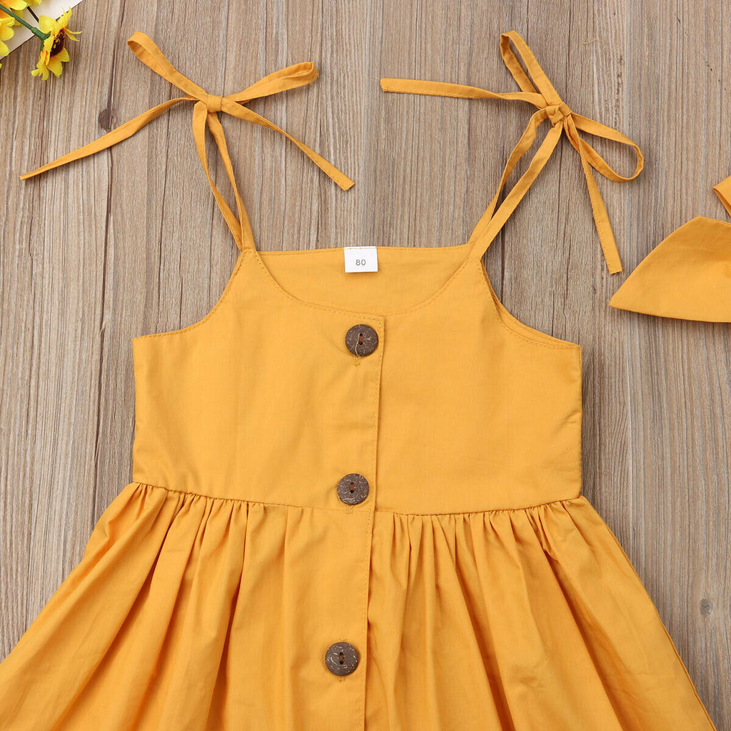 Conjunto de Dos Piezas para Niña — Vestido de Tirantes y Tocado a Juego