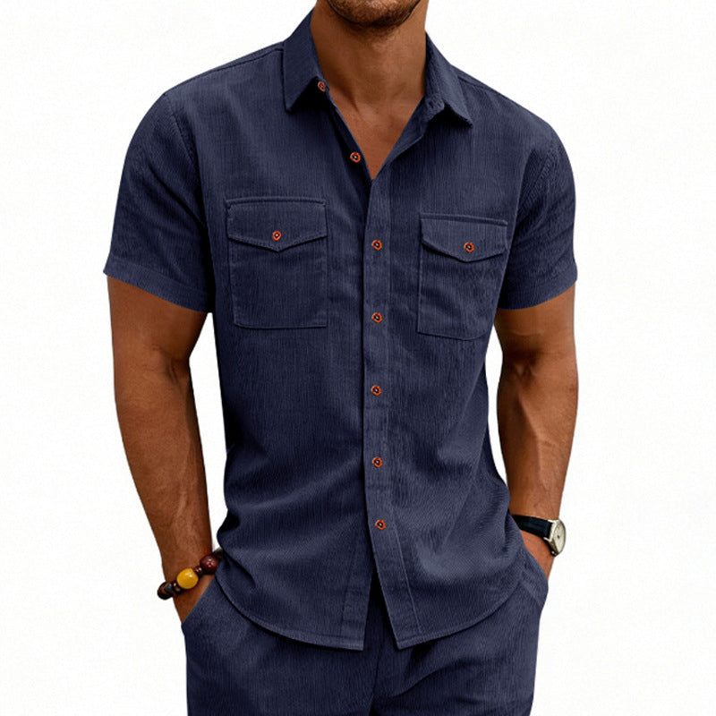 Camisa de manga corta con solapa, estilo casual y holgado, para hombre, ideal para el trabajo.