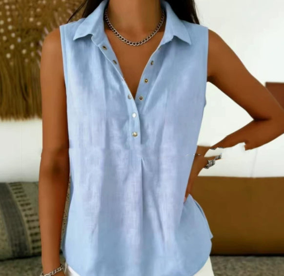 Camisa sin mangas de color liso, holgada y cómoda para mujer.