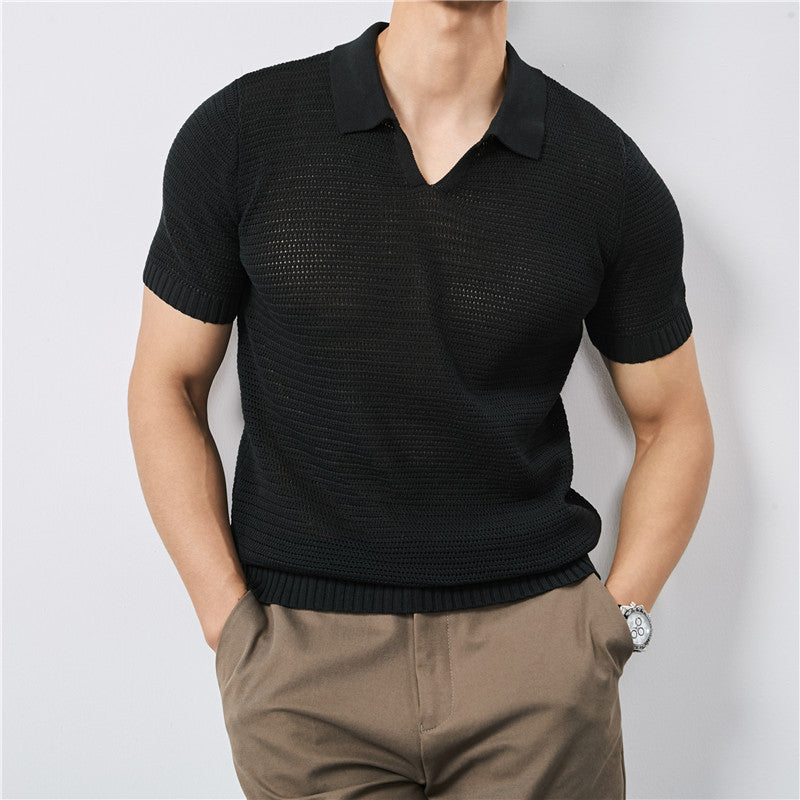Polo de manga corta de punto liso para hombre