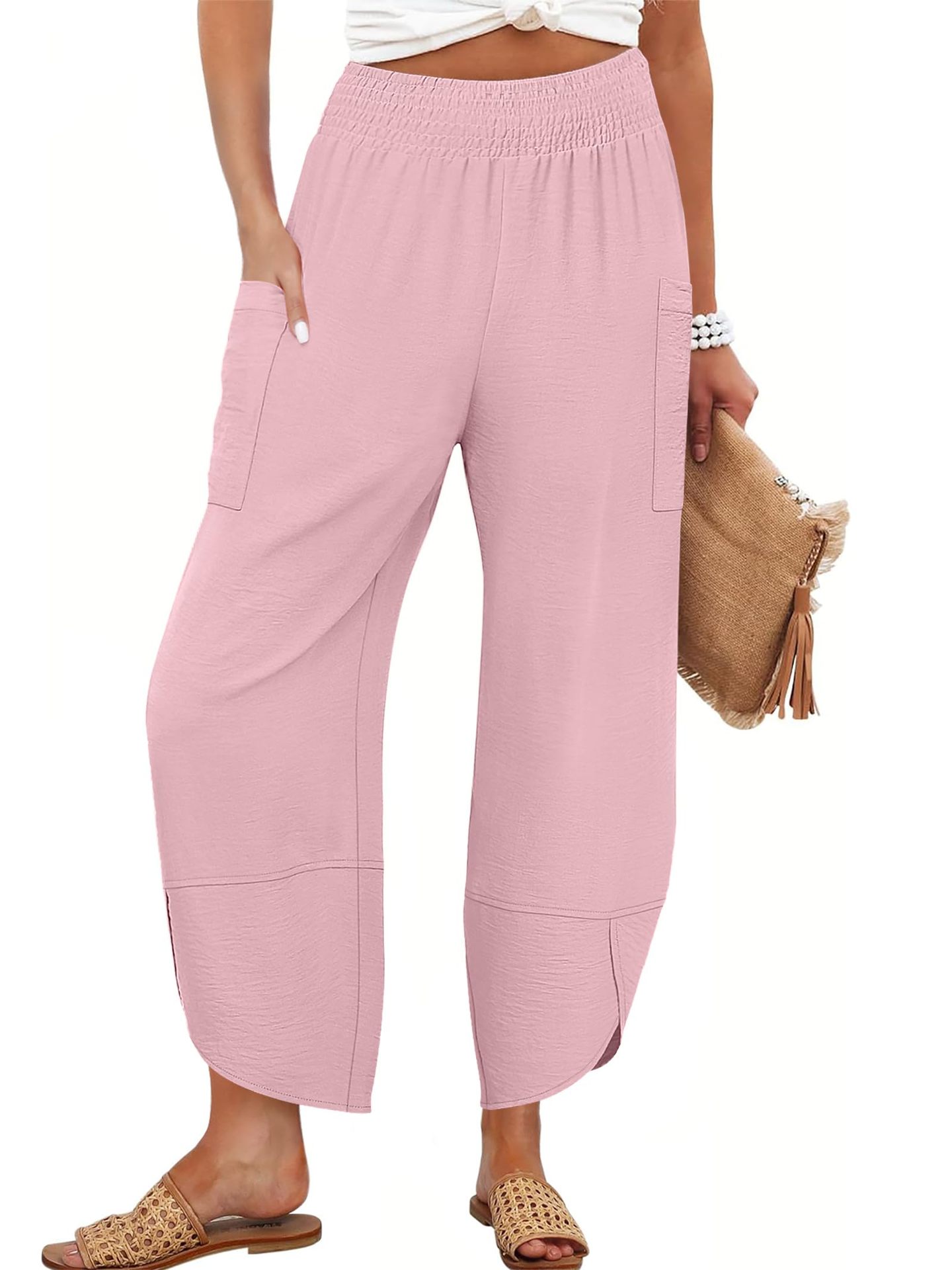Pantalones cortos holgados de talle alto y color liso con bolsillos laterales, ideales para el verano