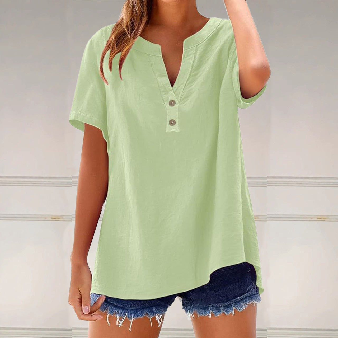 camiseta de mujer de algodón y lino, moderno y versátil.