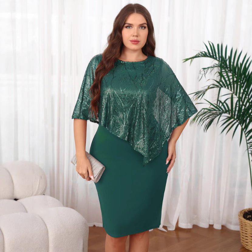 Vestido irregular de mujer de talla grande con parches y lentejuelas