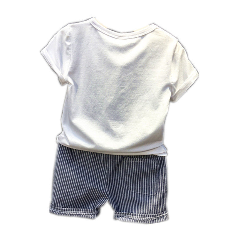 Conjunto de Pantalón Corto a Rayas con Estampado de Dinosaurio para Niño — Algodón 97%