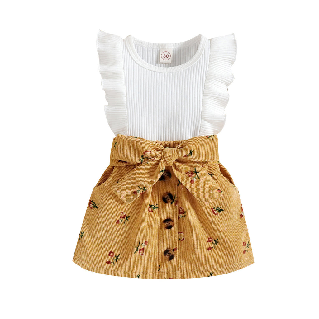 Conjunto de Dos Piezas con Top Sin Mangas y Falda Floral para Niña — Algodón 95%