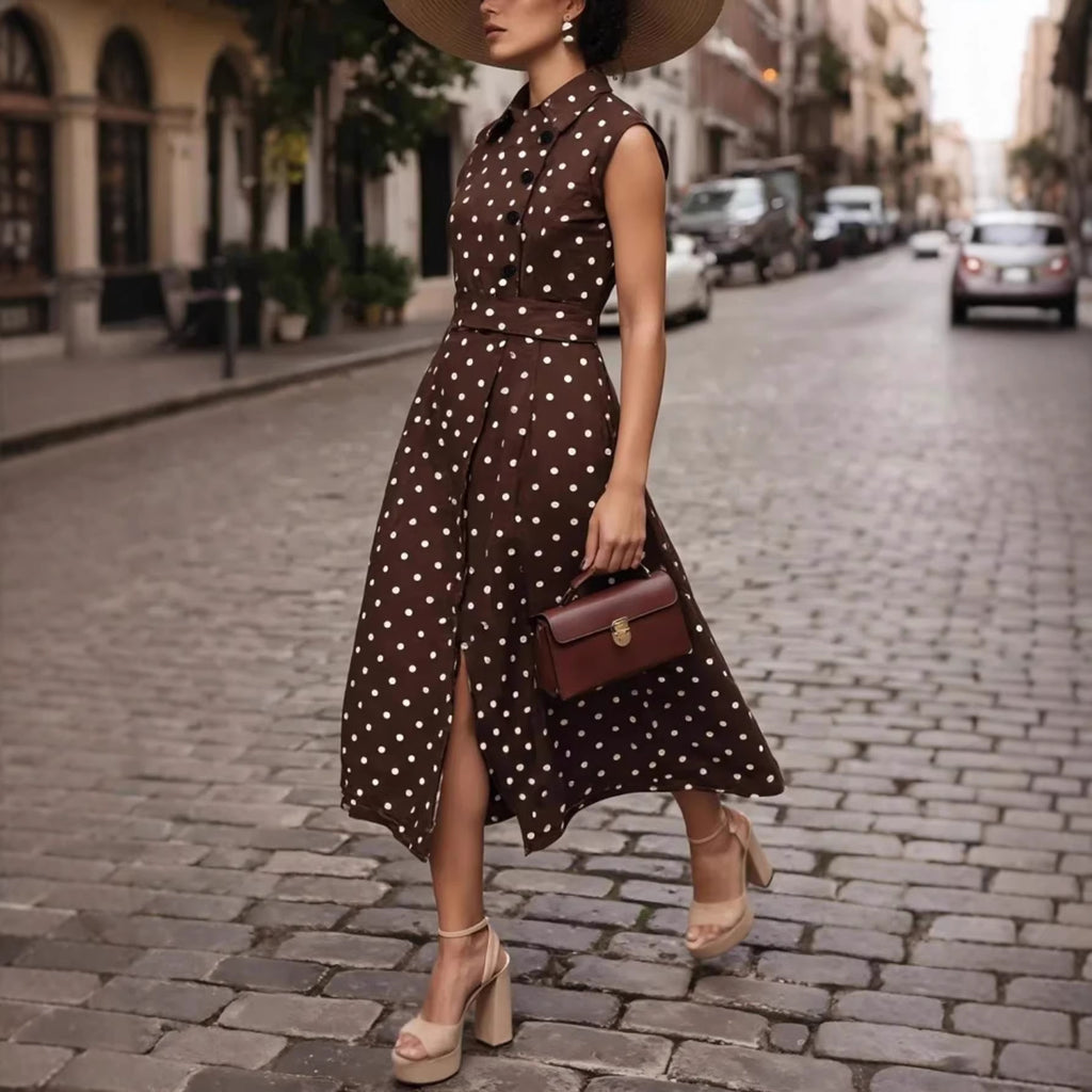 Vestido casual de moda para mujer con estampado de lunares.