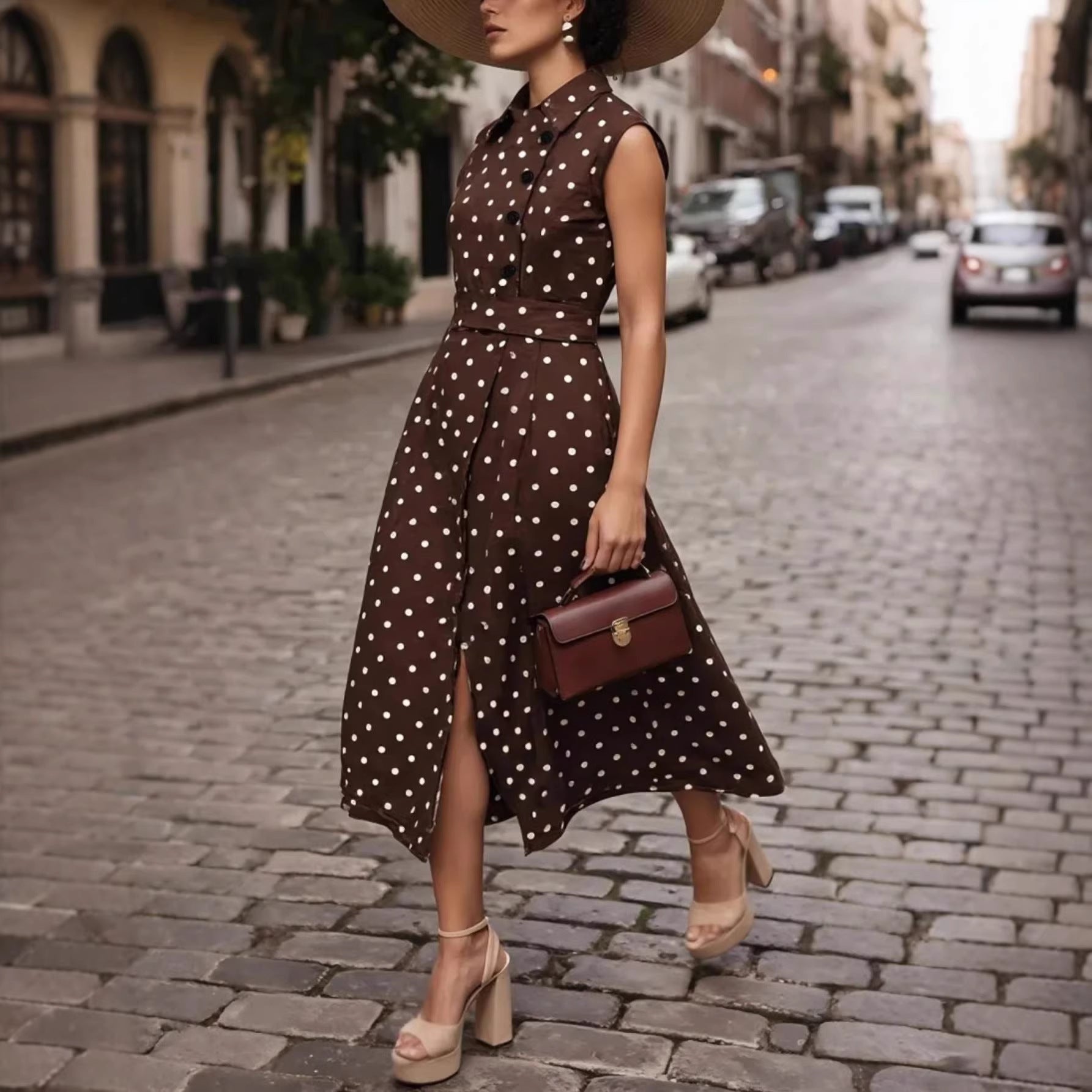 Vestido casual de moda para mujer con estampado de lunares.