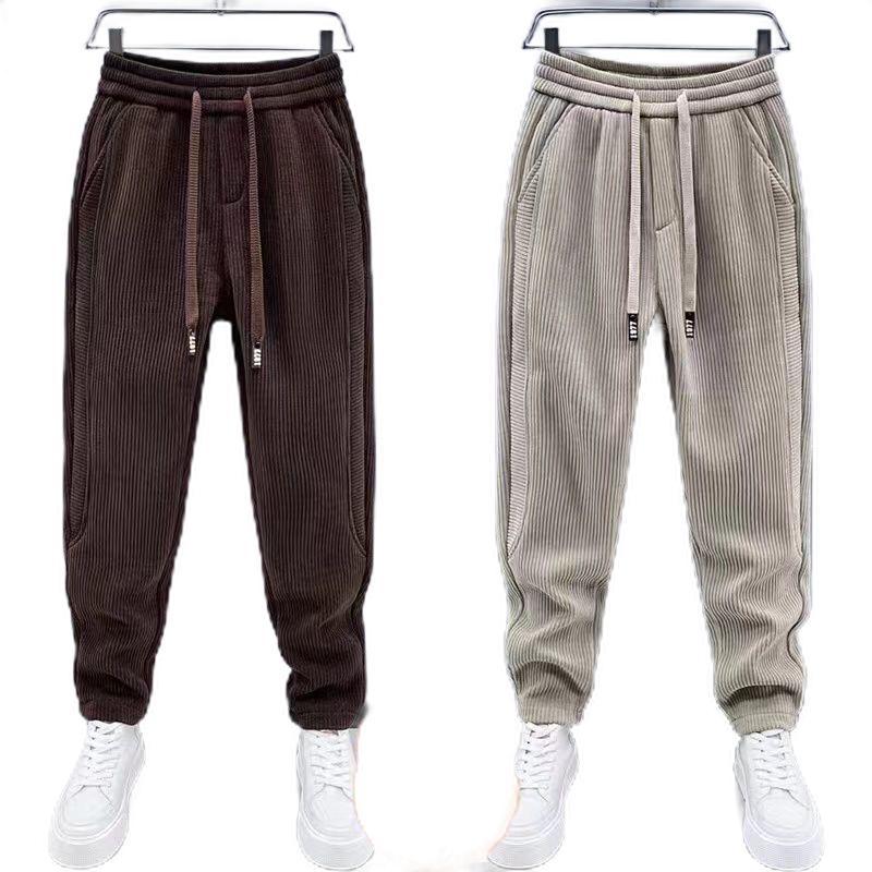 Pantalones casuales de invierno para hombre, de pana gruesa con forro polar.