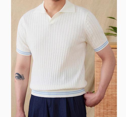 Polo de Algodón y Lúno para Hombre Manga Corta