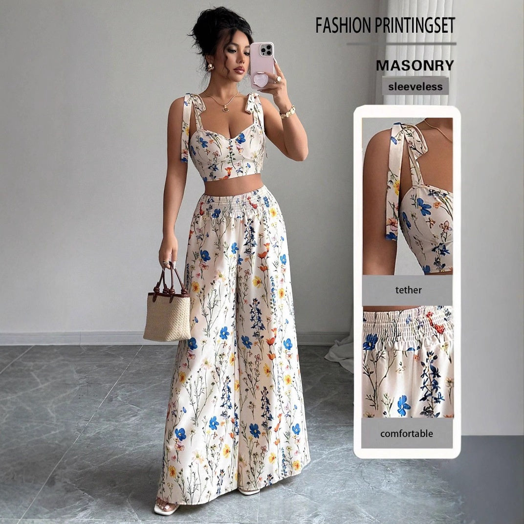 Conjunto Pantalón y Top con Estampado Floral para Mujer — Poliéster