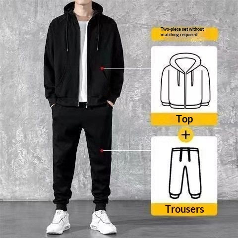 Conjunto de suéter con capucha y cremallera holgado para hombre