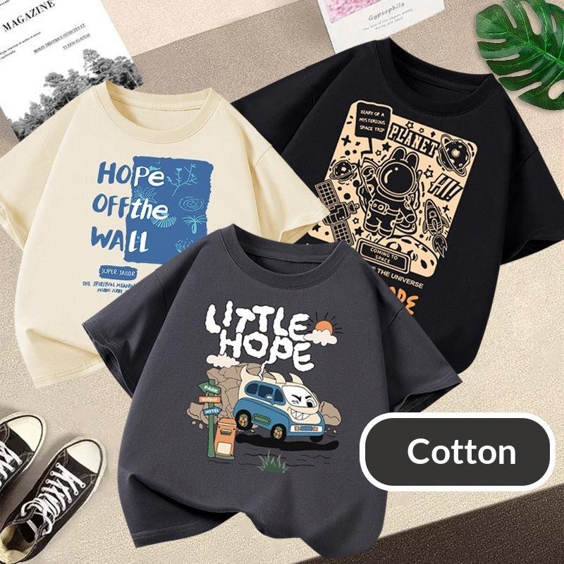 Camiseta de manga corta holgada de algodón para niño