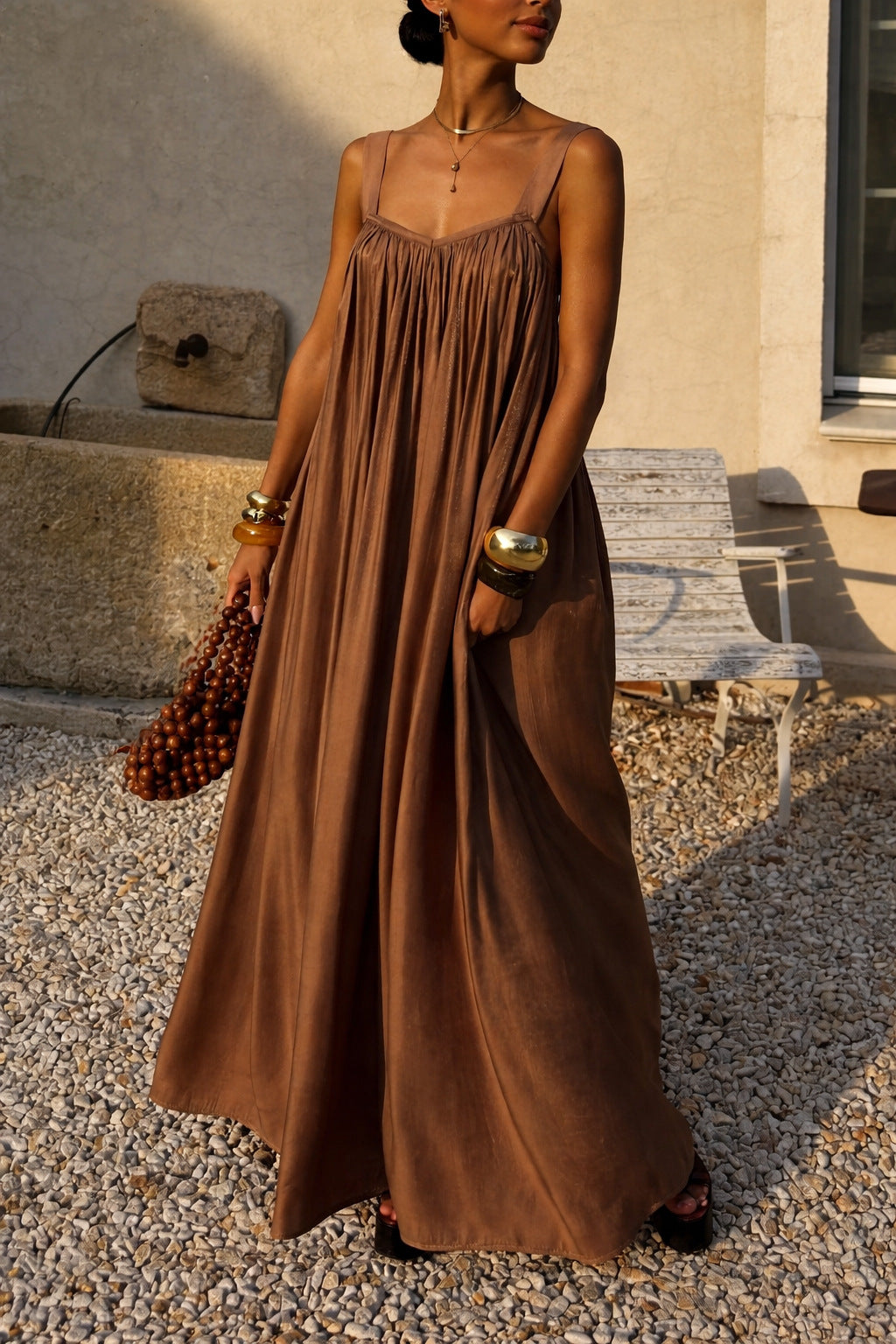 Vestido Lencerío Plisado Estilo Francés Elegante