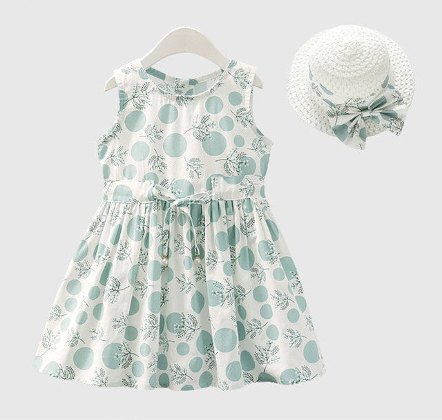 Conjunto de 2 Piezas para Niña: Vestido y Gorro de Algodón