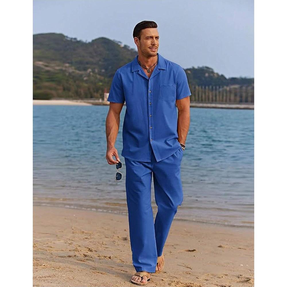 Conjunto de dos piezas de camisa de manga corta y pantalón informal