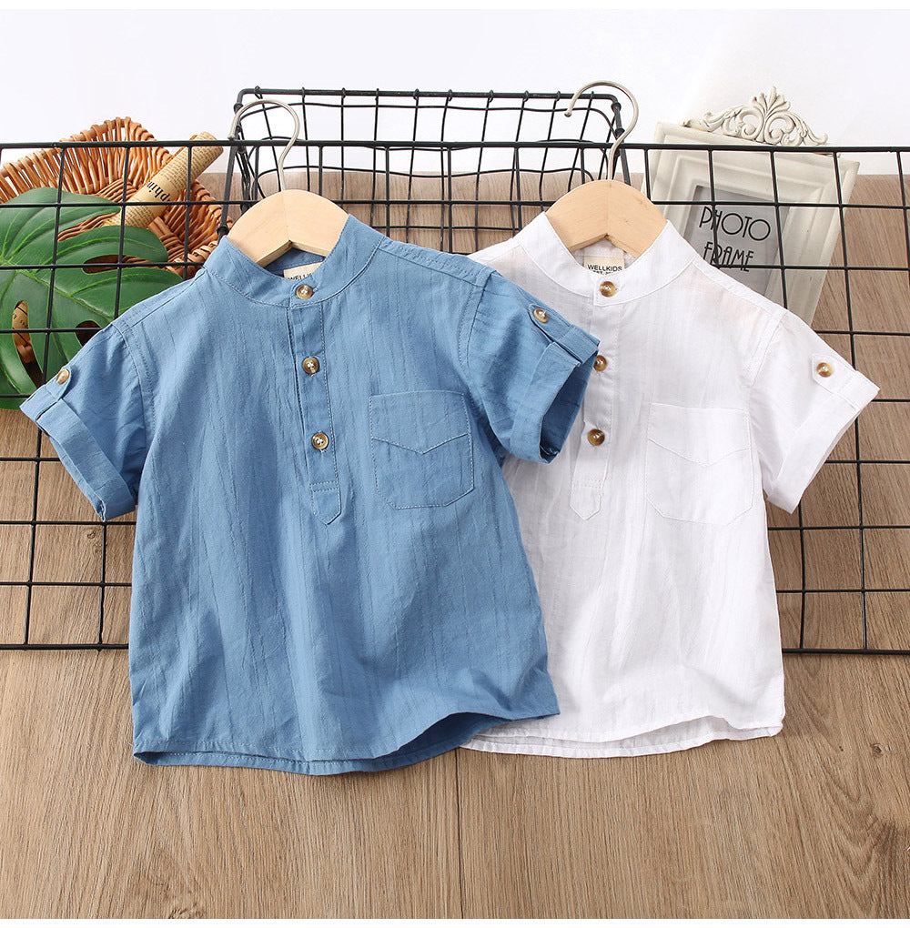Camisa de Manga Corta de Color Liso para Niño — Estilo Coreano Verano