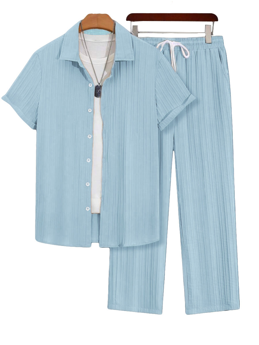 Conjunto informal de camisa de manga corta y pantalón de talla grande para hombre