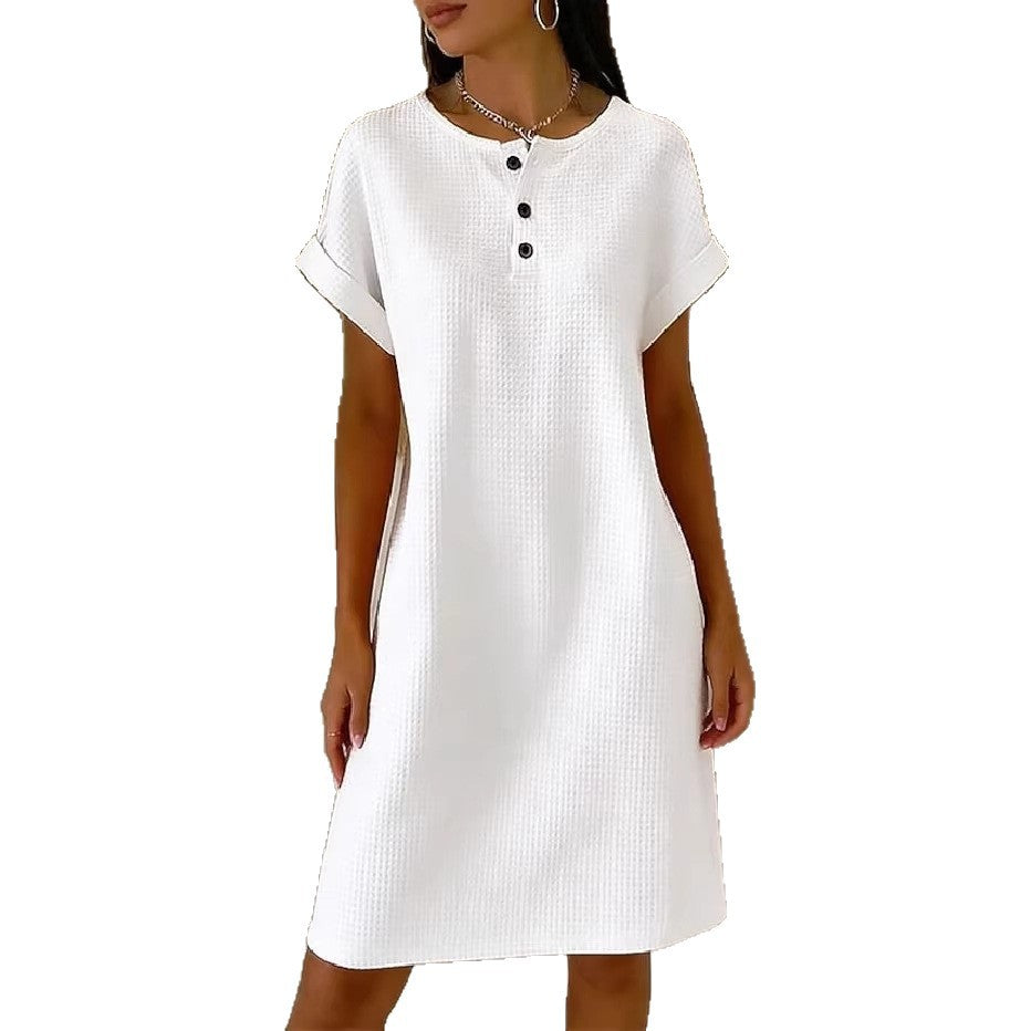 New comfortable and casual plain waffle knit dress with a round neck