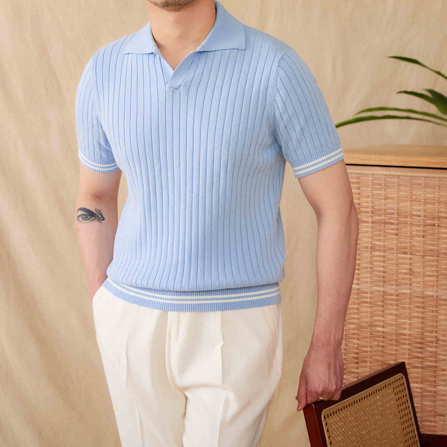 Polo de Algodón y Lúno para Hombre Manga Corta