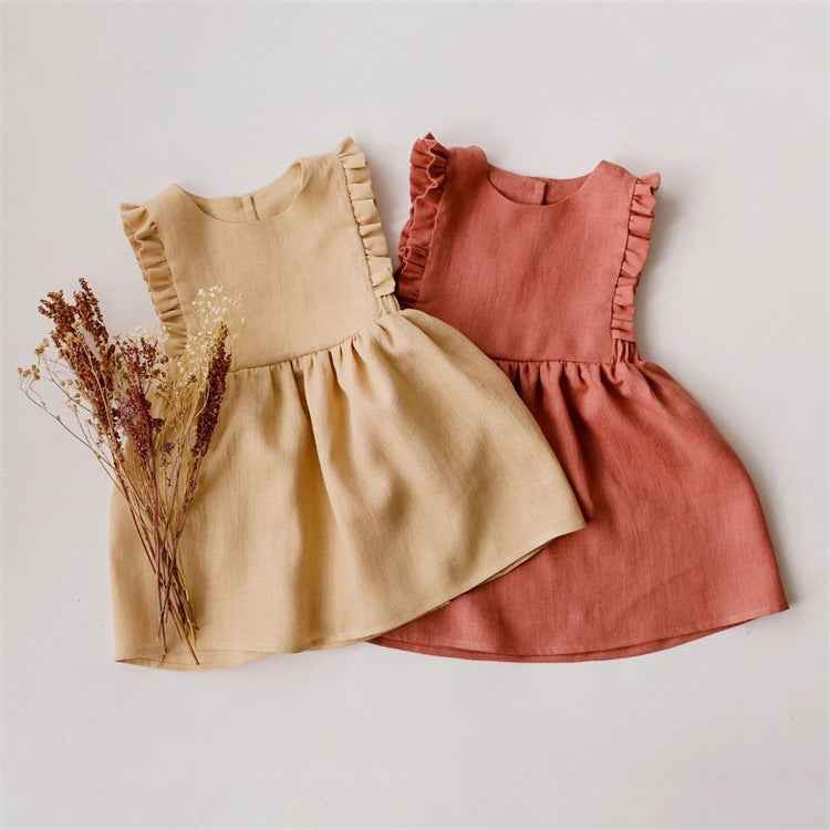 Vestido Chaleco Sin Mangas Algodón y Lino para Niñas