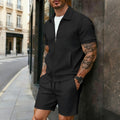 Conjunto de cárdigan jacquard con cremallera, chaqueta de manga corta y pantalones cortos