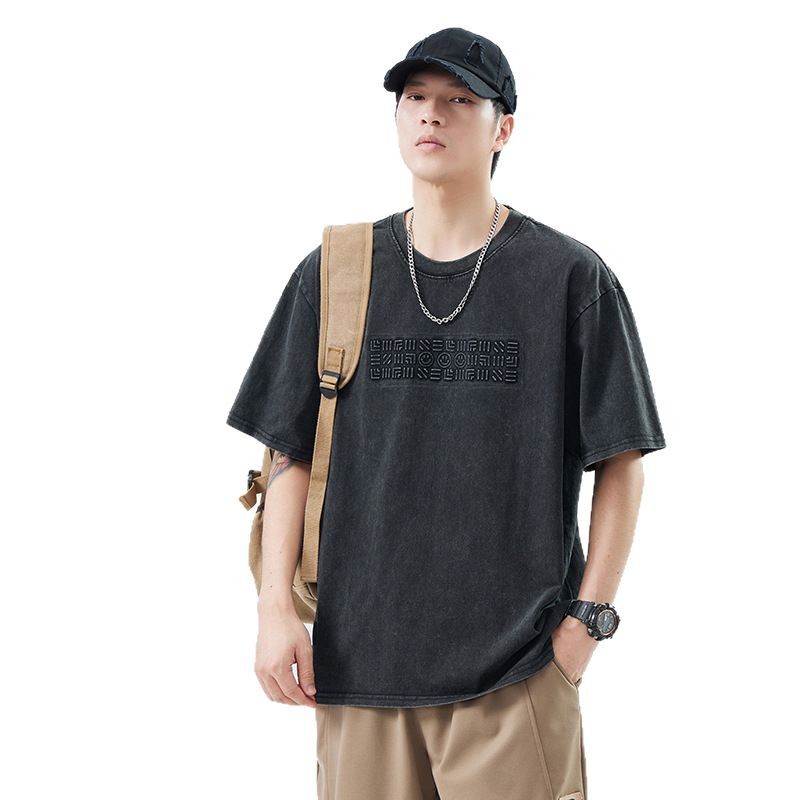 Camiseta de manga corta de tejido grueso, holgada y versátil, de estilo moderno para hombre.