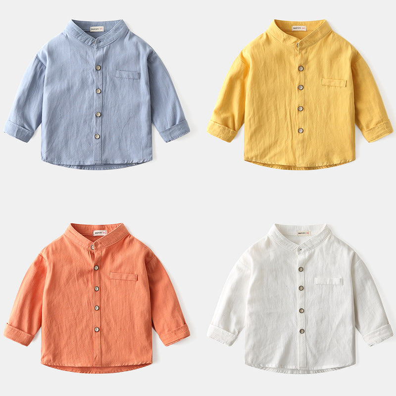 Camisa de Niño Color Liso con Cuello Alto — Moda Infantil