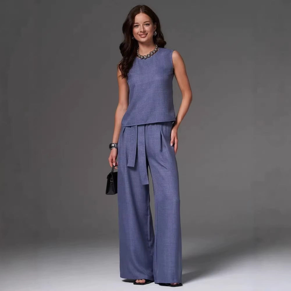 Conjunto de pantalón ancho sin mangas holgado e informal para mujer